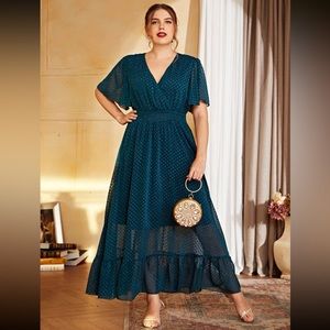 Swiss Dot Shirred Flutter Sleeve Dress